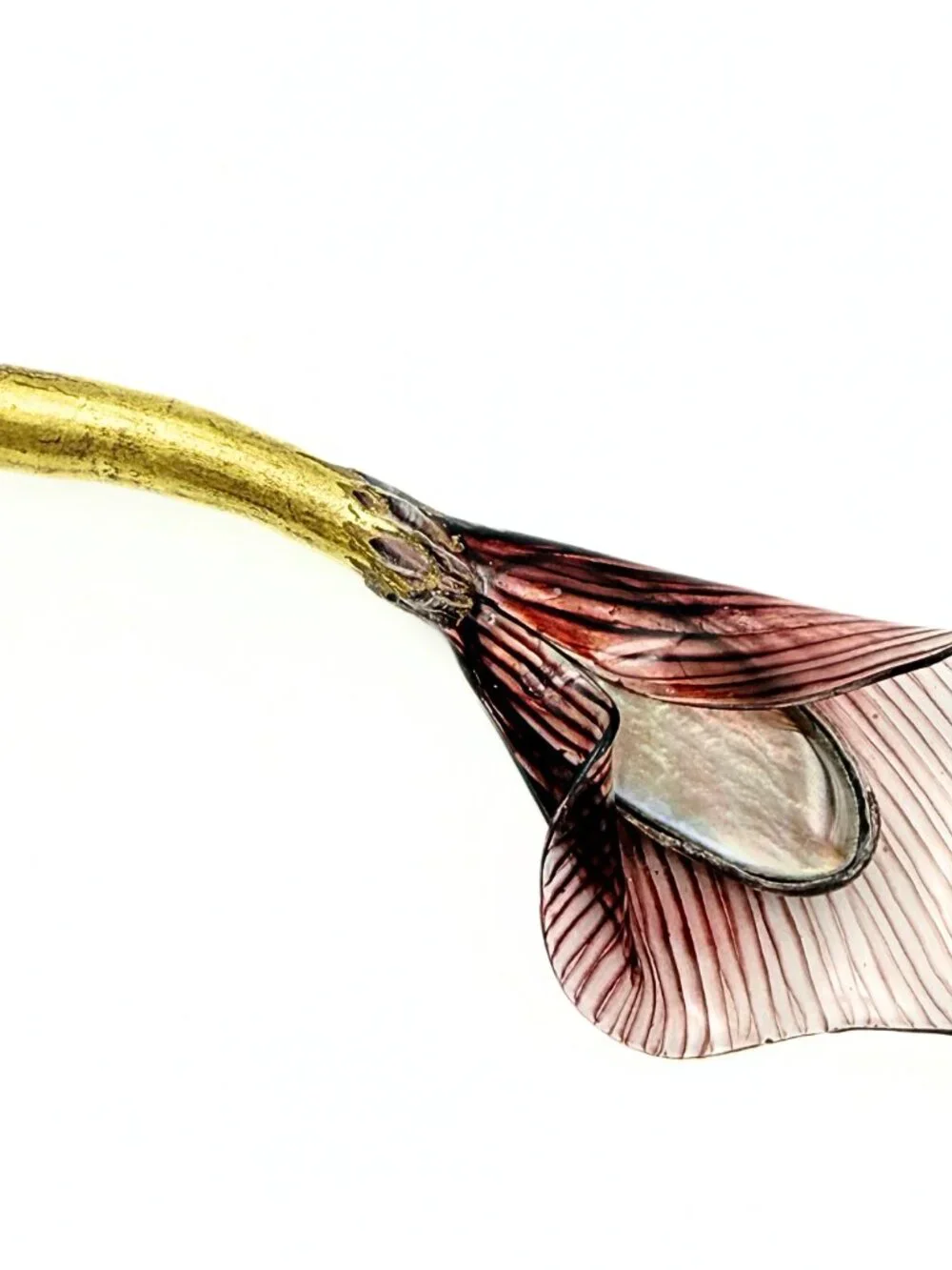 Fabrice Paris Signed French Sculptural Wine Red Striped Calla Lily Brooch